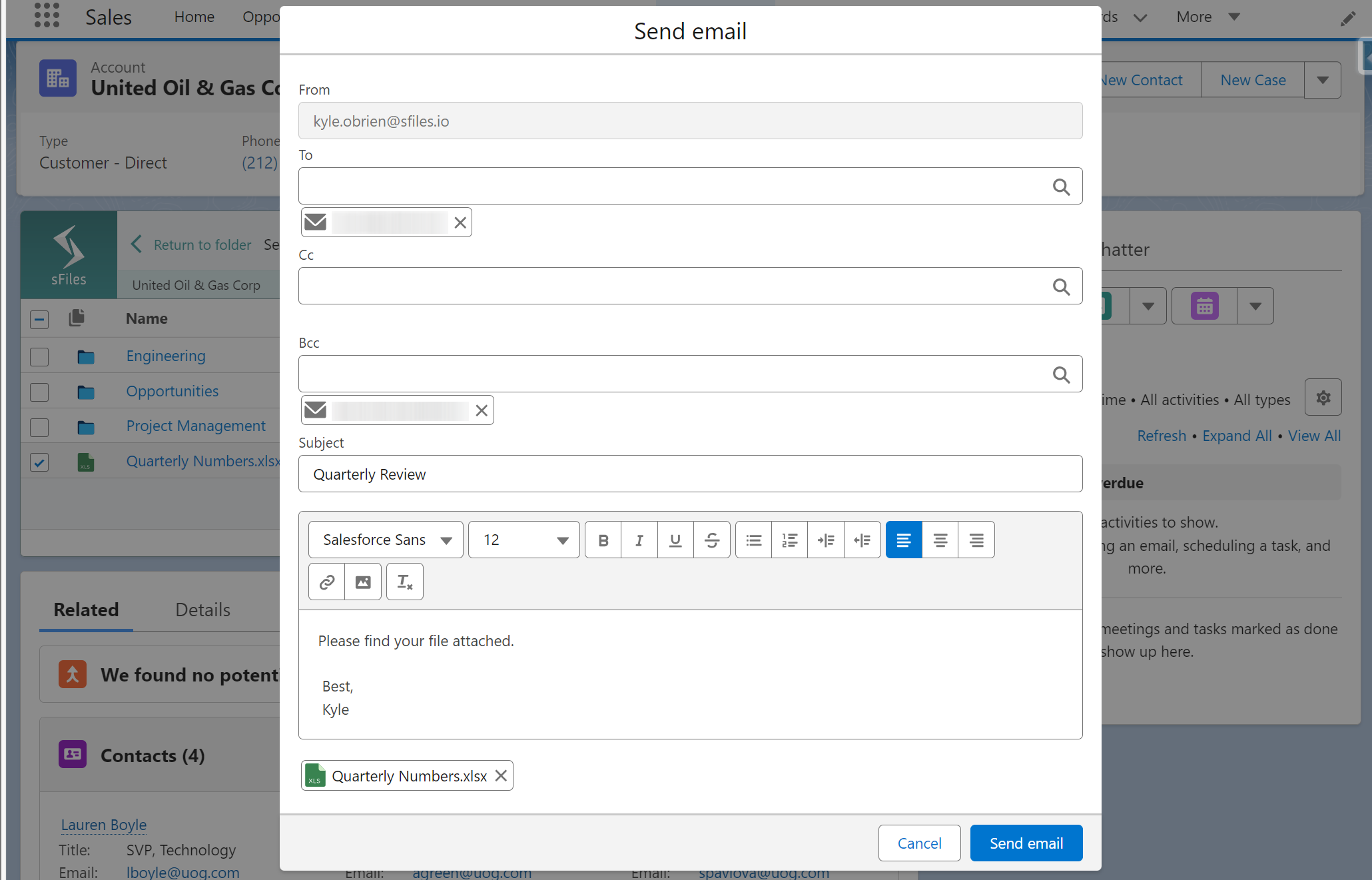 Share files or folders via email